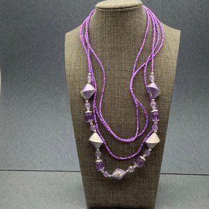 Purple Silver Necklace Multistrand Seed Bead Faceted Translucent